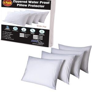 King size White Zippered Waterproof Pillow Protectors - 4 Pack